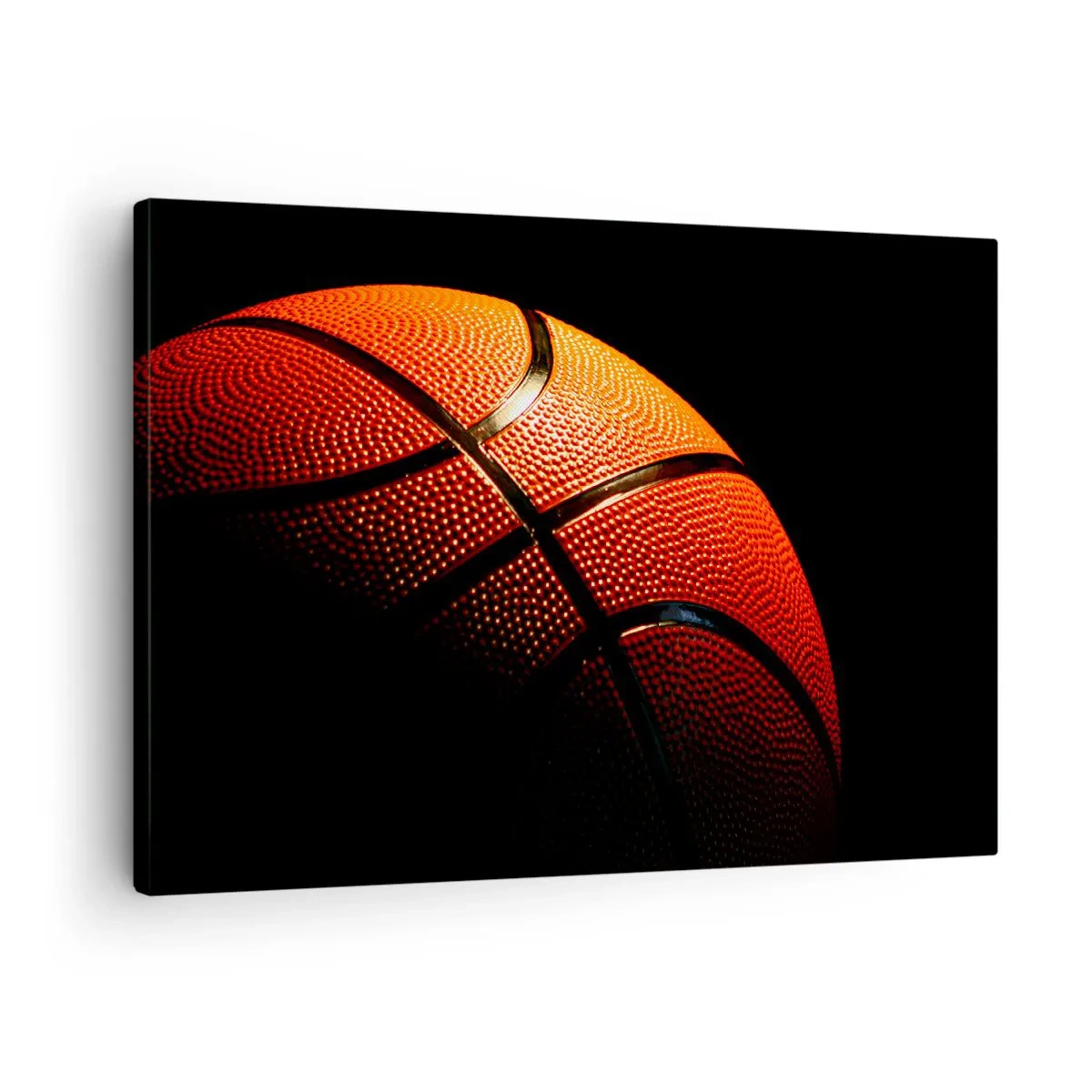 Bild auf Leinwand - Leinwandbild - Nahaufnahme eines Basketballs vor schwarzem Hintergrund - 70x50cm - Schön wie ein Planet - Moderne Wanddekoration für Wohnzimmer und Schlafzimmer ARTTOR