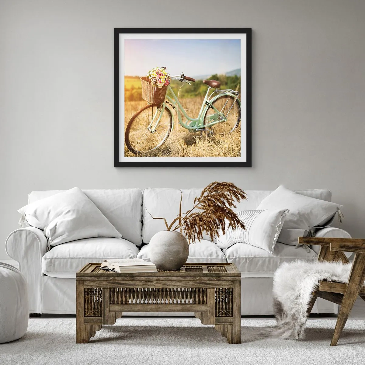 Poster in einem schwarzem Rahmen - Ich bleibe eine Weile hier - 50x50 cm