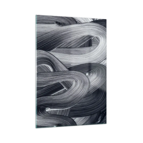 Glasbild - Bild auf glas - Abstrakte Pinselstriche in Schwarz- und Grautönen - 50x70cm - Die Fließfähigkeit der Realität - Moderne Wanddekoration für Wohnzimmer und Schlafzimmer ARTTOR