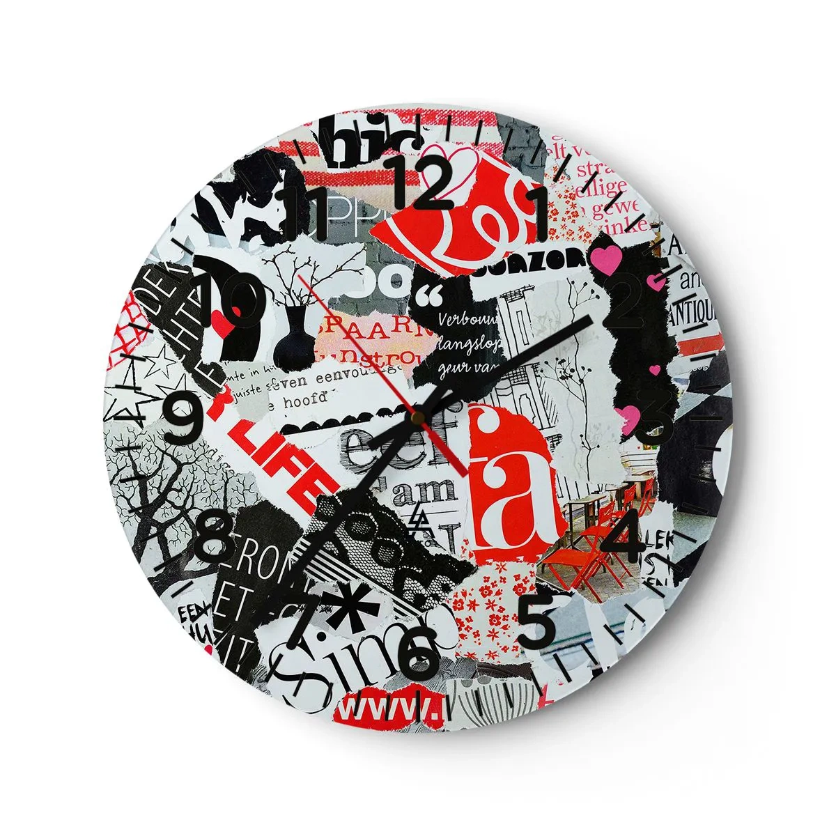 Wanduhr - Glasuhr - Hipster-Collage - 40x40 cm