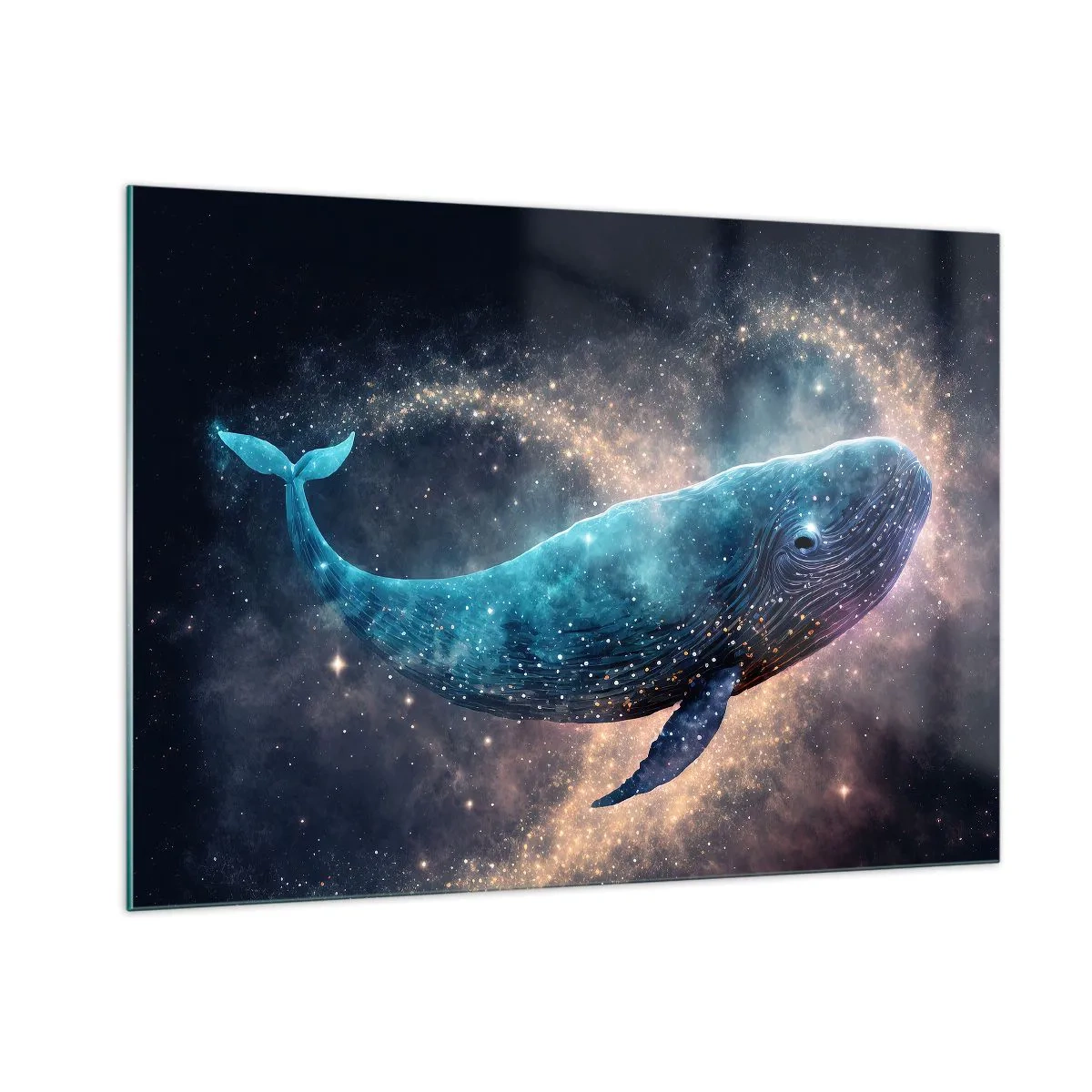 Glasbild - Bild auf glas - Blauwal schwimmt in der Galaxie - 100x70cm - Es gibt so eine Welt… - Moderne Wanddekoration für Wohnzimmer und Schlafzimmer ARTTOR