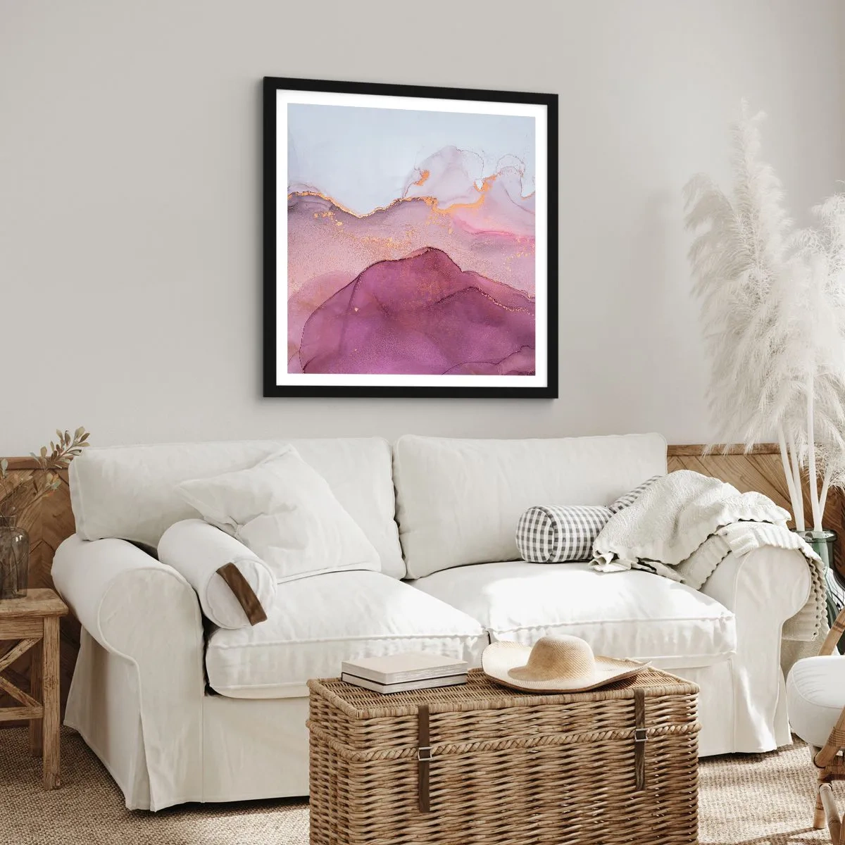 Poster in einem schwarzem Rahmen - Violett und lila Wellen - 60x60 cm