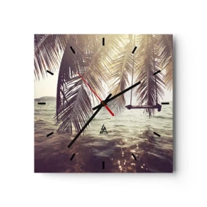 Wanduhr - Glasuhr - Palme mit Schaukel über dem Wasser im Sonnenlicht - 30x30cm - Sie können nach Belieben in den Wolken schwingen - Moderne Wanddekoration für Wohnzimmer und Schlafzimmer ARTTOR