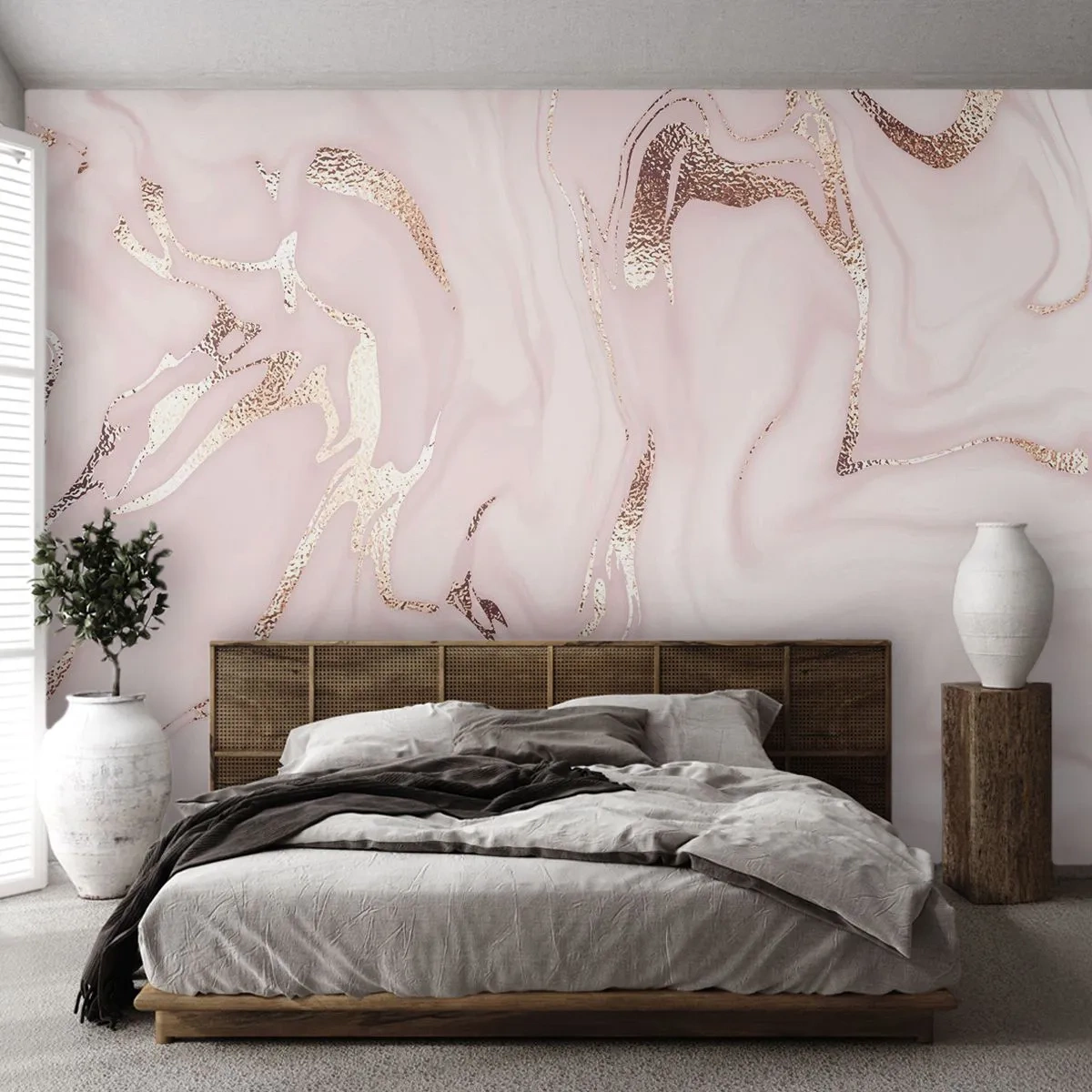 Fototapete Premium Sand - Dezenter Marmor in Rosa- und Goldtönen - 100x70cm - In einem rosa Schal - Moderne Wanddekoration für Wohnzimmer und Schlafzimmer ARTTOR