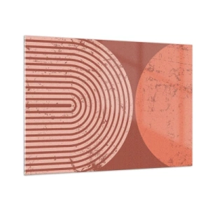 Glasbild - Bild auf glas - Geometrische rostfarbene Grafik mit einem Halbkreis und einem Kreis - 100x70cm - Enge Beziehung - Moderne Wanddekoration für Wohnzimmer und Schlafzimmer ARTTOR