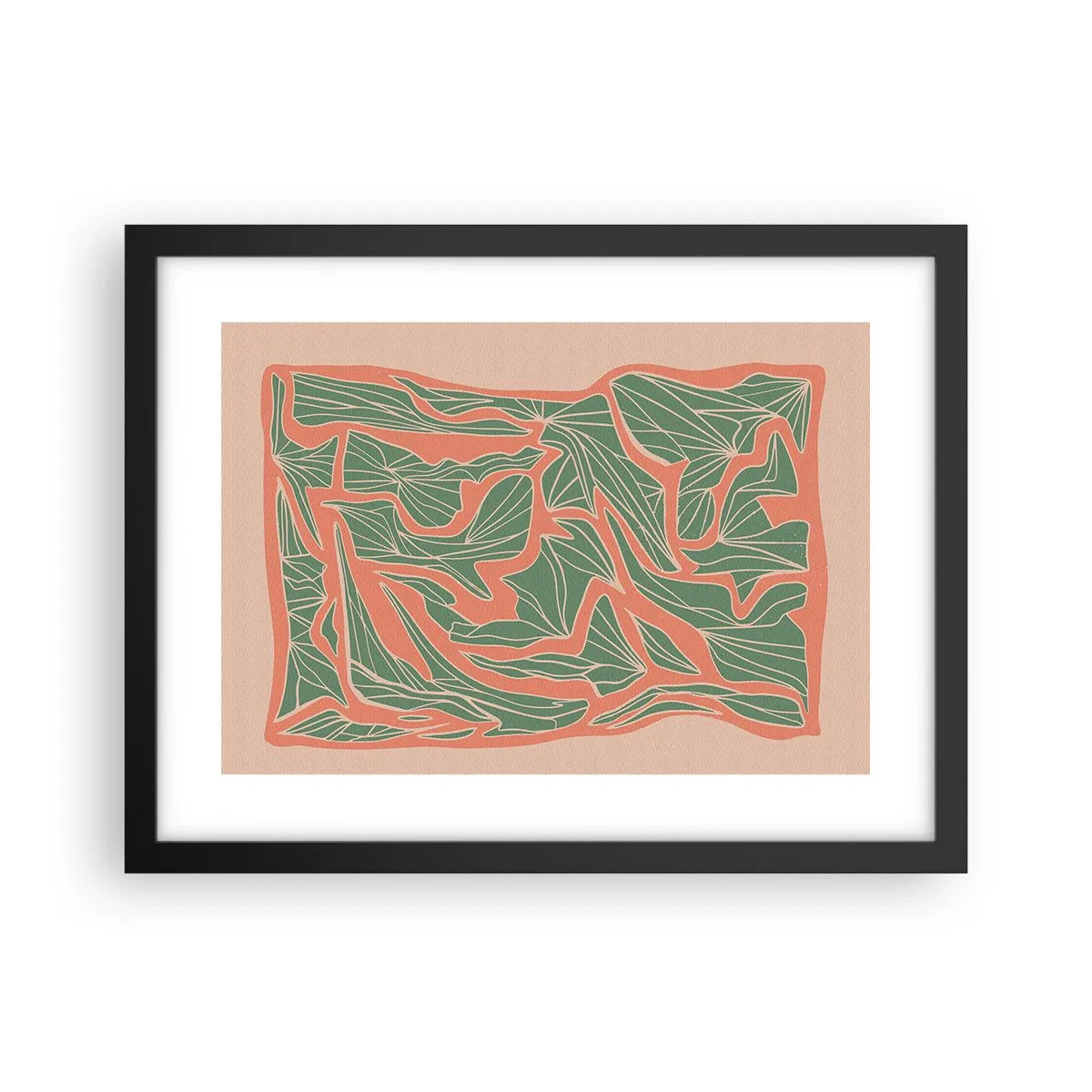 Poster in einem schwarzem Rahmen - Kampf zwischen Korallen und Grün - 40x30 cm