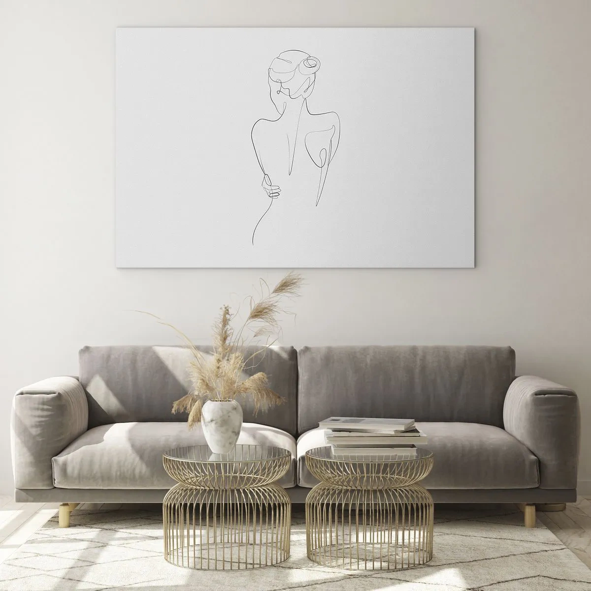 Glasbild - Bild auf glas - Eine zarte einzeilige Skizze einer Frau von hinten. - 120x80cm - Körpermusik - Moderne Wanddekoration für Wohnzimmer und Schlafzimmer ARTTOR