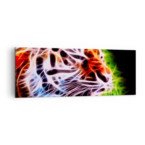 Bild auf Leinwand - Leinwandbild - Farbenfrohes künstlerisches Porträt eines Tigers im Neonstil auf schwarzem Hintergrund. - 140x50cm - Schreckliche Aura - Moderne Wanddekoration für Wohnzimmer und Schlafzimmer ARTTOR