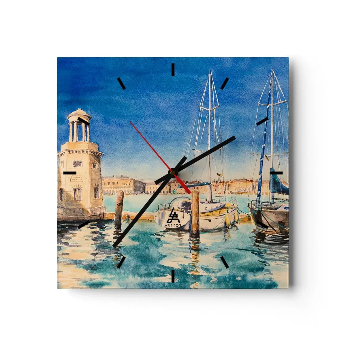 Wanduhr - Glasuhr - Sonnige Lagune - 40x40 cm