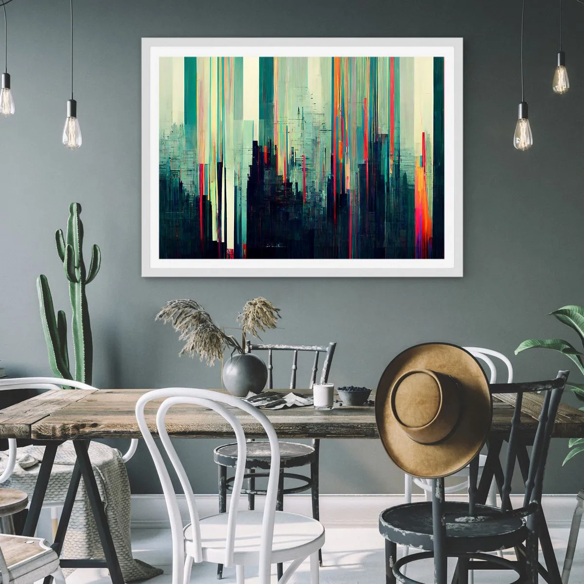 Poster in einem weißen Rahmen - Futuristische Stadt - 91x61 cm