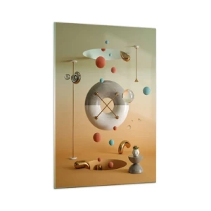 Glasbild - Bild auf glas - Geometrische Figuren in Pastellfarben in surrealistischer Anordnung - 70x100cm - Alles kann passieren - Moderne Wanddekoration für Wohnzimmer und Schlafzimmer ARTTOR