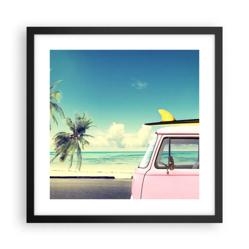 Poster in einem schwarzem Rahmen - Zeit um in die Ferien zu starten - 40x40 cm