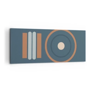 Bild auf Leinwand - Leinwandbild - Eine geometrische Komposition mit Kreisen und Rechtecken in gedämpften Farben. - 120x50cm - Das Wesen der Dinge - Moderne Wanddekoration für Wohnzimmer und Schlafzimmer ARTTOR