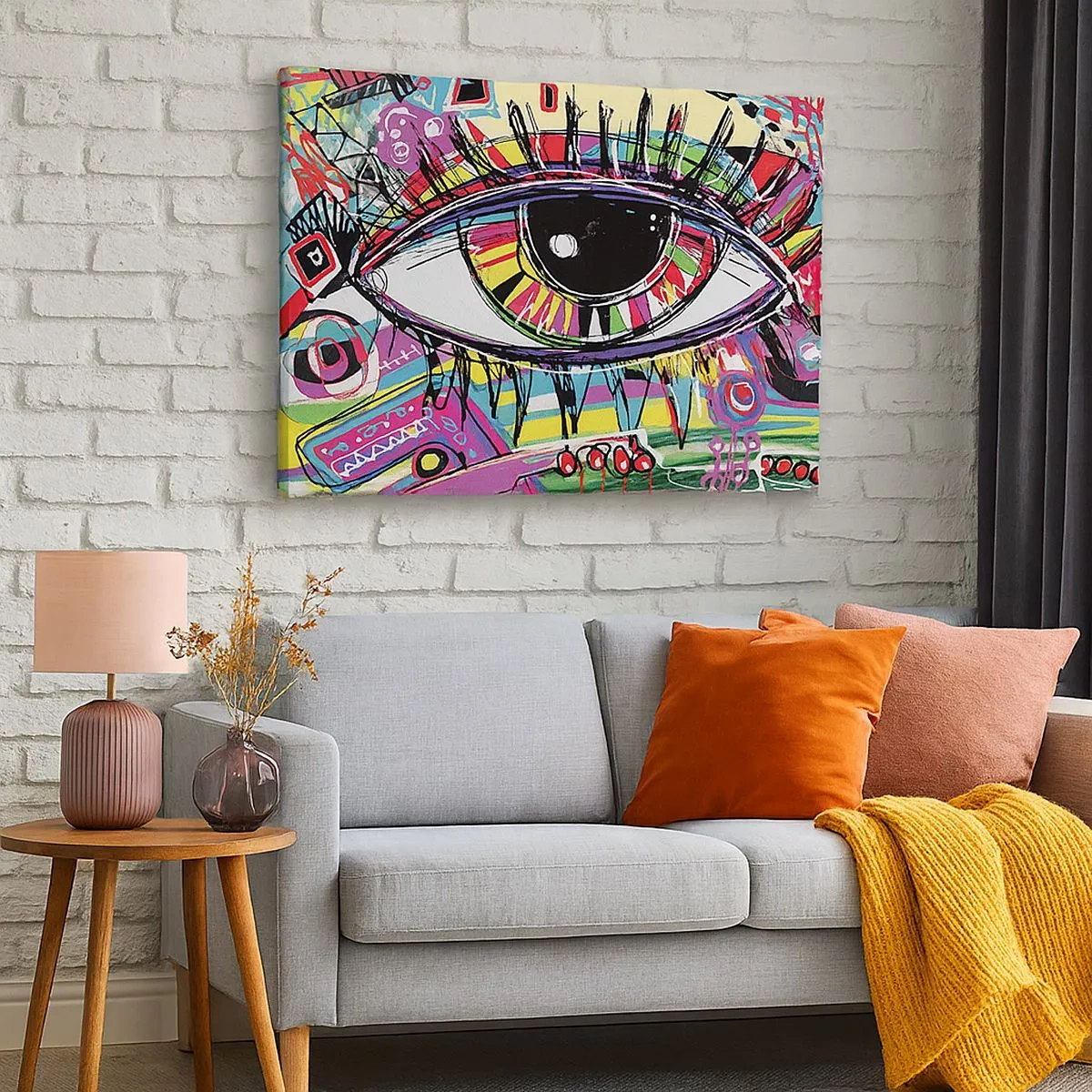 Bild auf Leinwand - Leinwandbild - Buntes abstraktes Graffiti-Auge - 70x50cm - Buntes Auge - bunte Seele - Moderne Wanddekoration für Wohnzimmer und Schlafzimmer ARTTOR