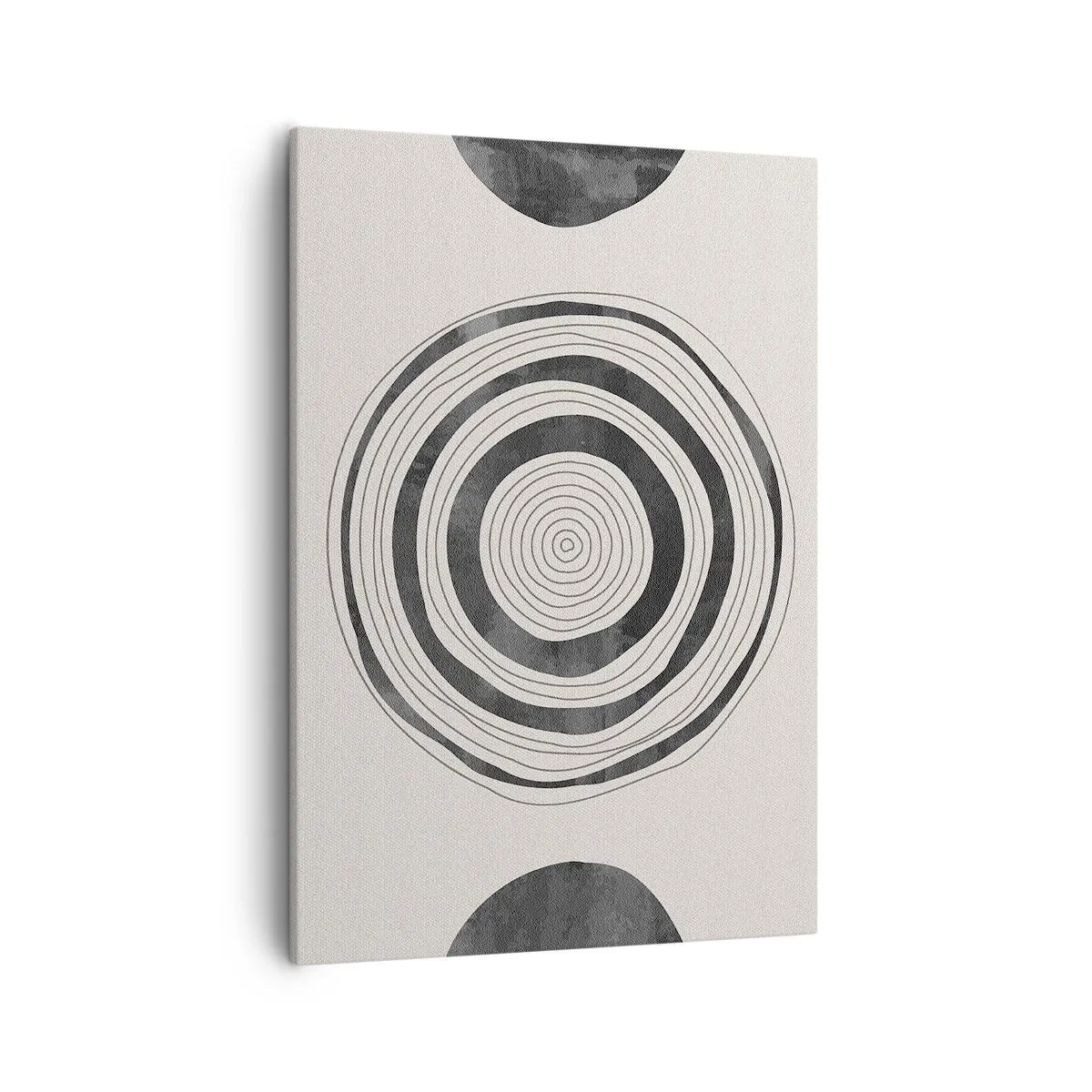 Bild auf Leinwand - Leinwandbild - Minimalistische schwarz-weiße Kreise auf hellem Hintergrund - 50x70cm - Wichtig ist, was dazwischen liegt - Moderne Wanddekoration für Wohnzimmer und Schlafzimmer ARTTOR