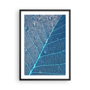 Poster in einem schwarzem Rahmen - Nahaufnahme eines Blattes in Blautönen - 50x70cm - Leben in Blau - Moderne Wanddekoration für Wohnzimmer und Schlafzimmer ARTTOR