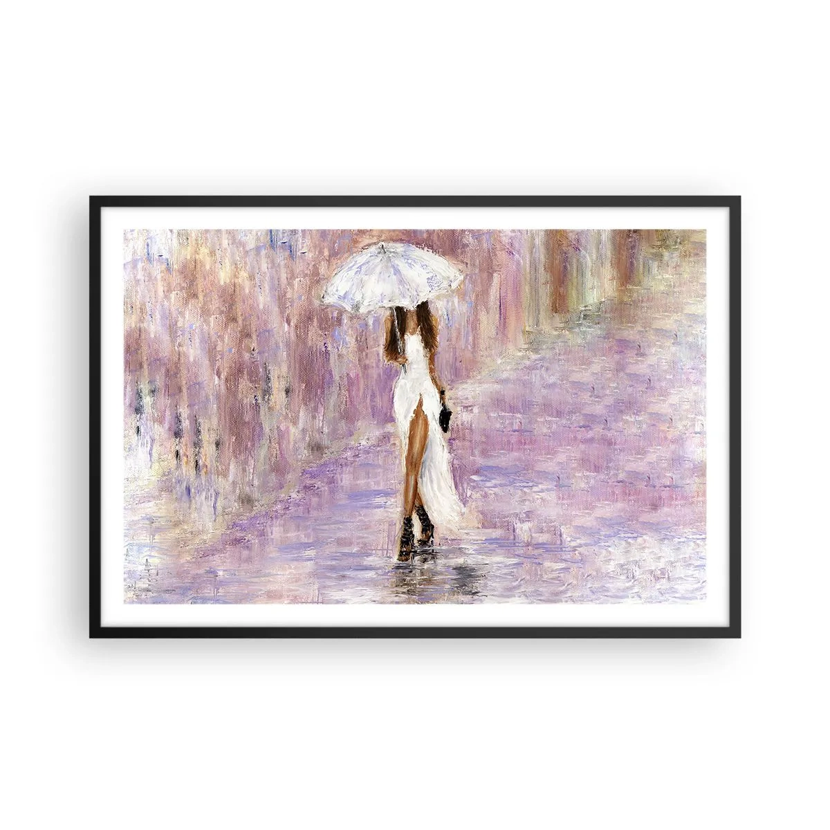 Poster in einem schwarzem Rahmen - Im lila Regen - 91x61 cm