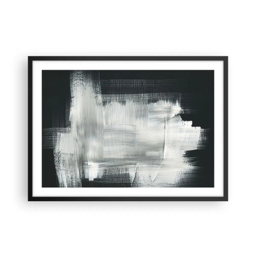 Poster in einem schwarzem Rahmen - Weiße abstrakte Striche auf dunklem Hintergrund - 70x50cm - Vertikal und horizontal gewebt - Moderne Wanddekoration für Wohnzimmer und Schlafzimmer ARTTOR