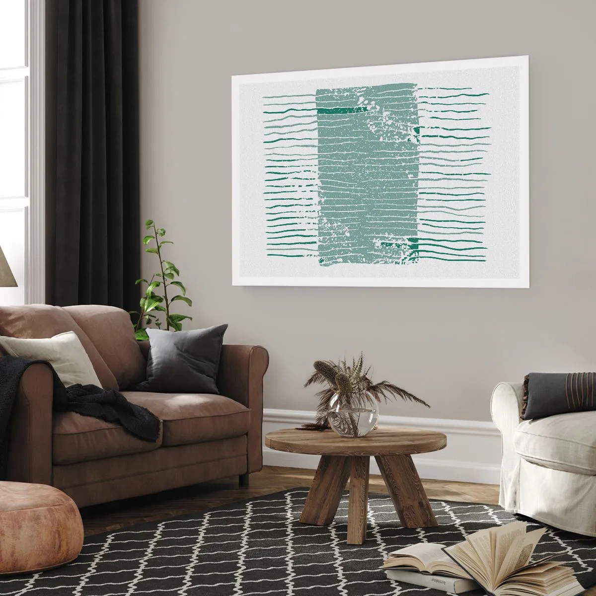 Poster - Geometrisches Muster in Meeresgrün- und Weißtönen - 100x70cm - Marine Abstraktion - Moderne Wanddekoration für Wohnzimmer und Schlafzimmer ARTTOR