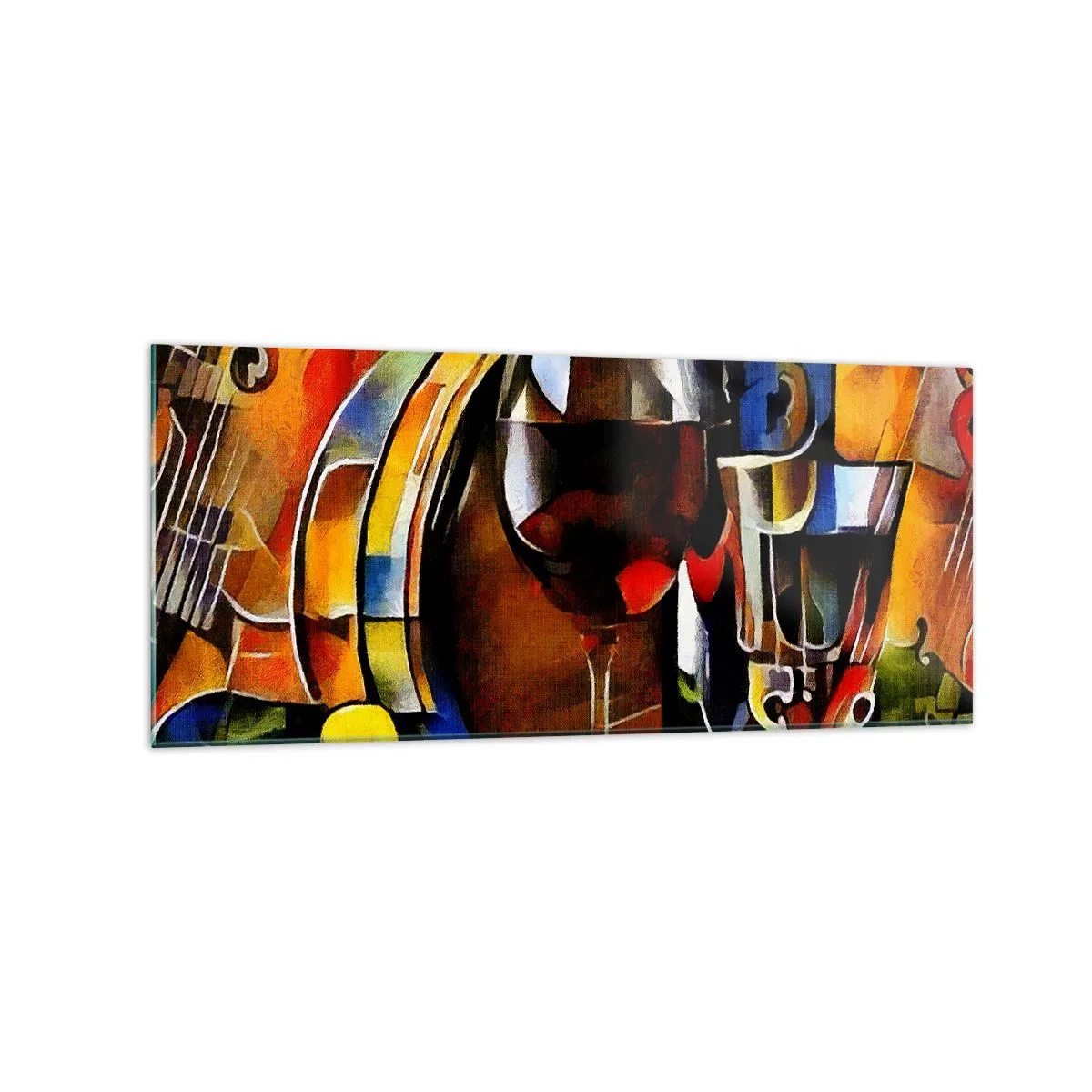 Glasbild - Bild auf glas - Abstraktes Stillleben mit Gläsern und Instrumenten - 120x50cm - Und die Welt nimmt Farben an - Moderne Wanddekoration für Wohnzimmer und Schlafzimmer ARTTOR
