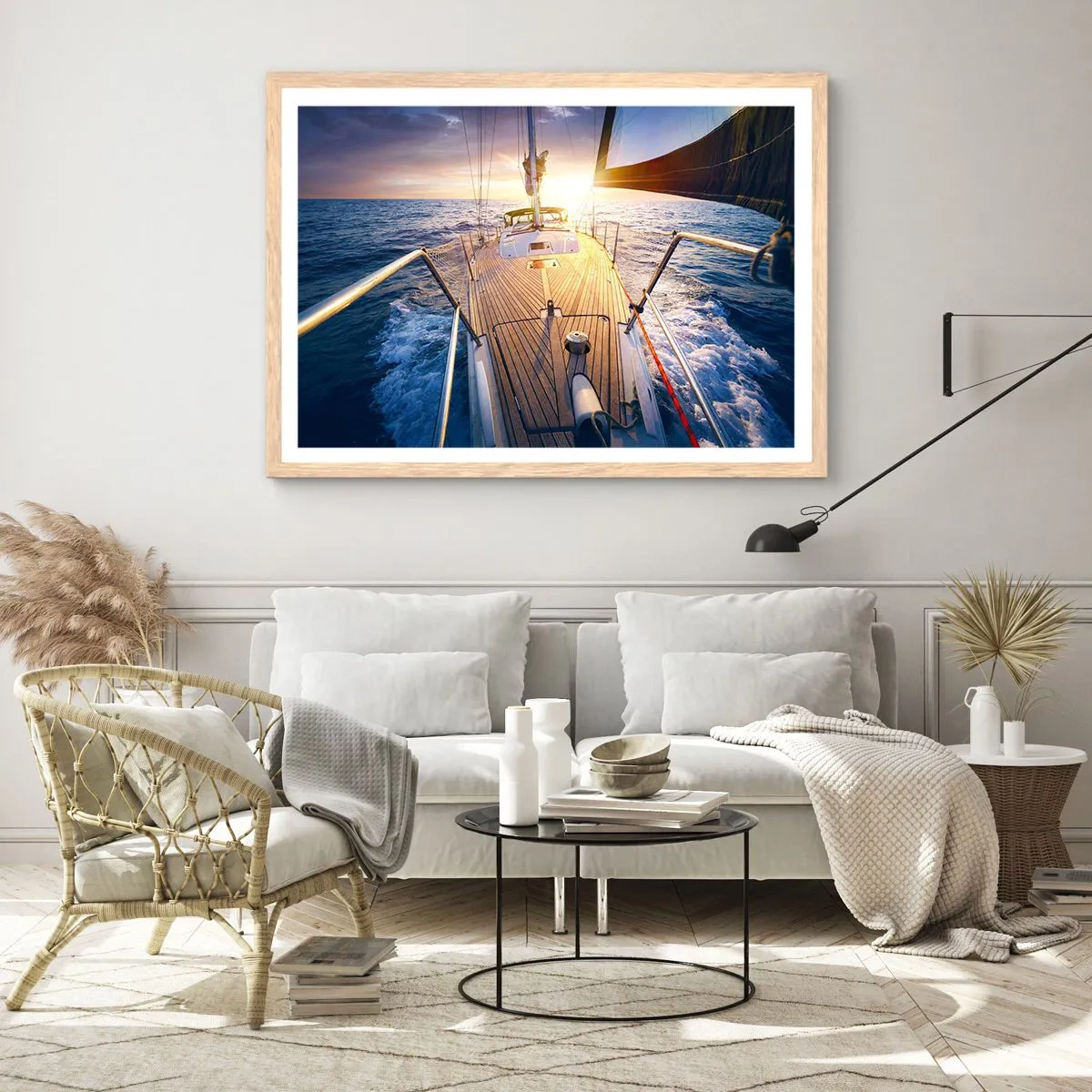 Poster in einem Rahmen aus heller Eiche - Laufen unter den Wellen - 70x50 cm