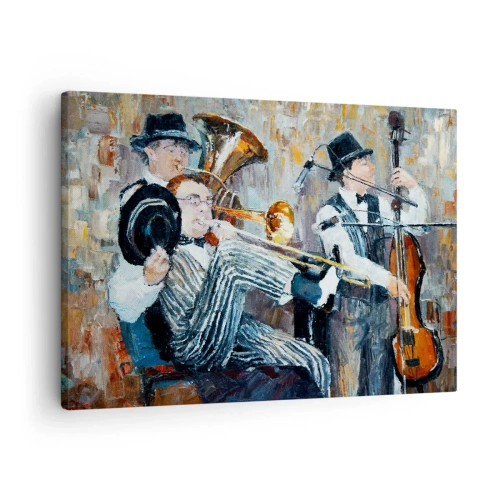 Bild auf Leinwand - Leinwandbild - Jazzmusiker im malerischen Stil während eines Konzerts - 70x50cm - Der ganze Jazz - Moderne Wanddekoration für Wohnzimmer und Schlafzimmer ARTTOR