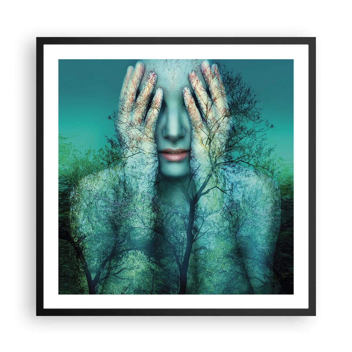 Poster in einem schwarzem Rahmen - Eingetaucht in Blau - 60x60 cm