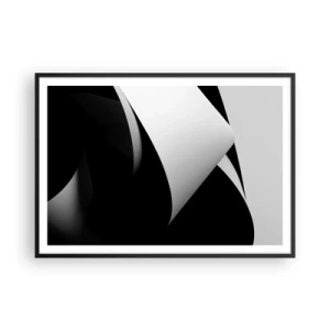 Poster in einem schwarzem Rahmen - Abstrakte Formen in Schwarz und Weiß mit auffälligen Kontrasten - 100x70cm - Lichtflächen aus der Schattentiefe - Moderne Wanddekoration für Wohnzimmer und Schlafzimmer ARTTOR