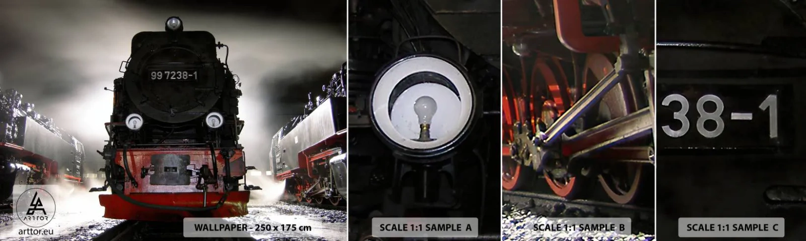 Fototapetenmuster Standard Eco - Er steht und keucht, seufzt und pustet - Dampflokomotive, Bahnhof, Automobil - 100x30 cm