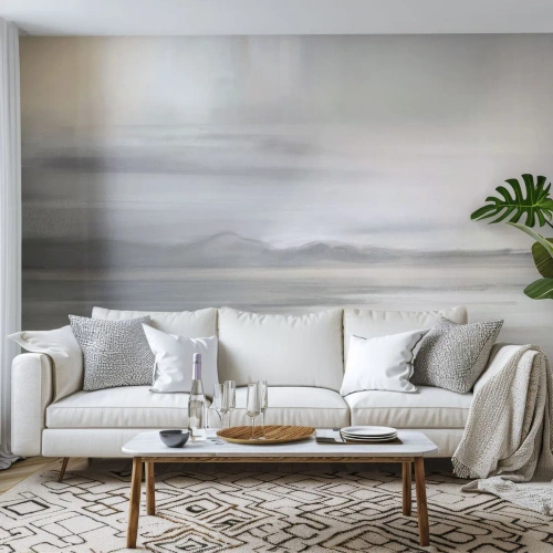Fototapete Premium Sand - Ein zartes, nebliges Panorama in Grau- und Beigetönen - 100x70cm - Nachdenkliche Distanz - Moderne Wanddekoration für Wohnzimmer und Schlafzimmer ARTTOR