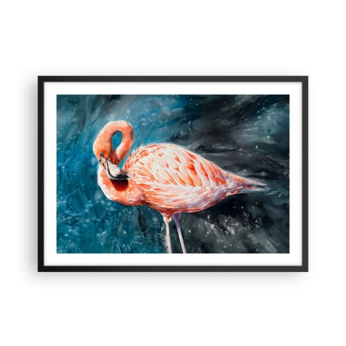 Poster in einem schwarzem Rahmen - Ein rosa Flamingo auf einem aquarellblauen Hintergrund - 70x50cm - Von Natur aus dekorativ - Moderne Wanddekoration für Wohnzimmer und Schlafzimmer ARTTOR