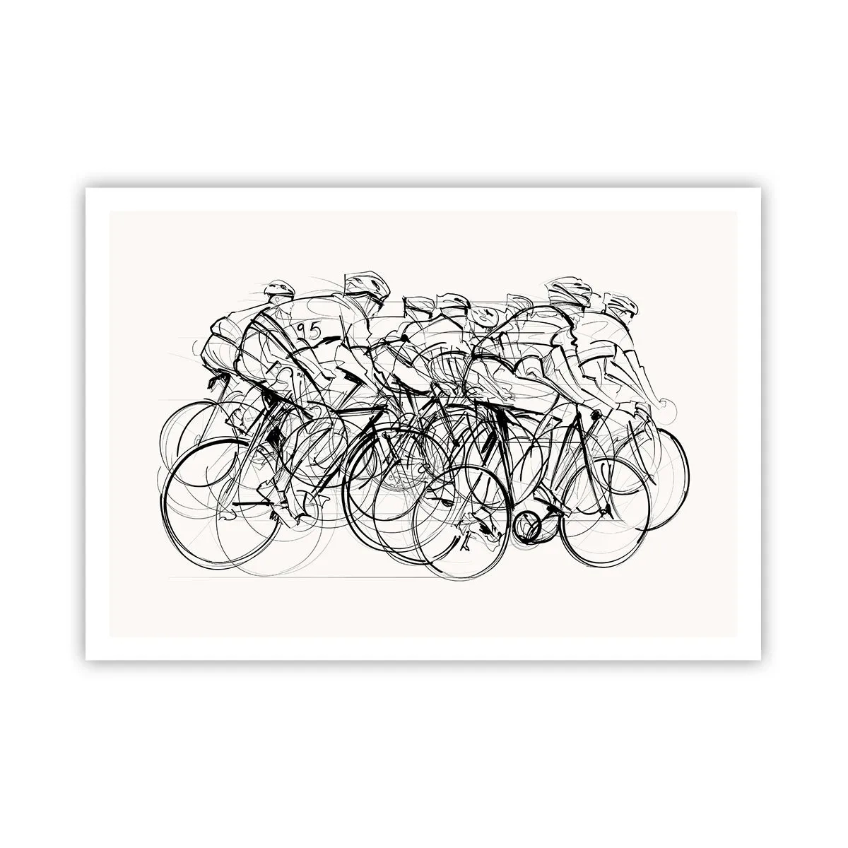 Poster - Eine Gruppe von Radfahrern in Bewegung im minimalistischen Stil - 100x70cm - Gemeinsam als Team - Moderne Wanddekoration für Wohnzimmer und Schlafzimmer ARTTOR