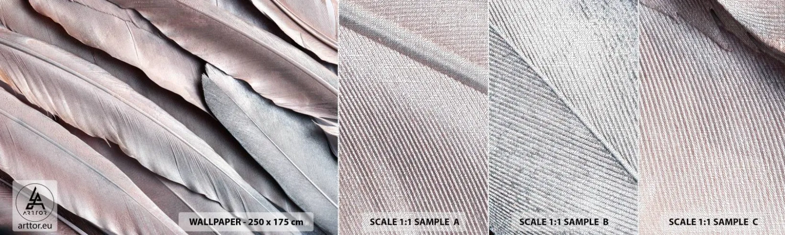 Fototapeten Muster Premium Canvas - In rosa Silber - Vogelfeder, Grafik, Boho - 100x30 cm