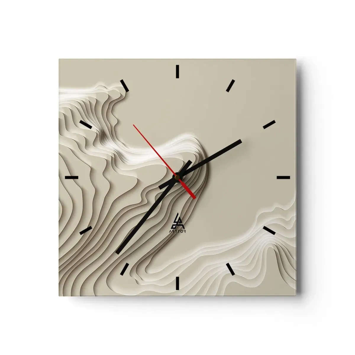 Wanduhr - Glasuhr - Ein abstraktes Muster in Beigetönen mit linearer Wirkung. - 30x30cm - Topographie der Kunst - Moderne Wanddekoration für Wohnzimmer und Schlafzimmer ARTTOR