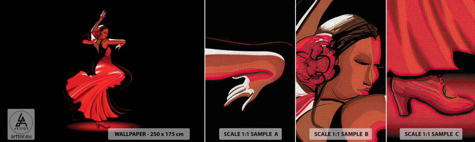 Fototapeten Muster Premium Canvas - Der feurige Geist des Flamenco - Tänzer, Flamenco, Tanzen - 100x30 cm