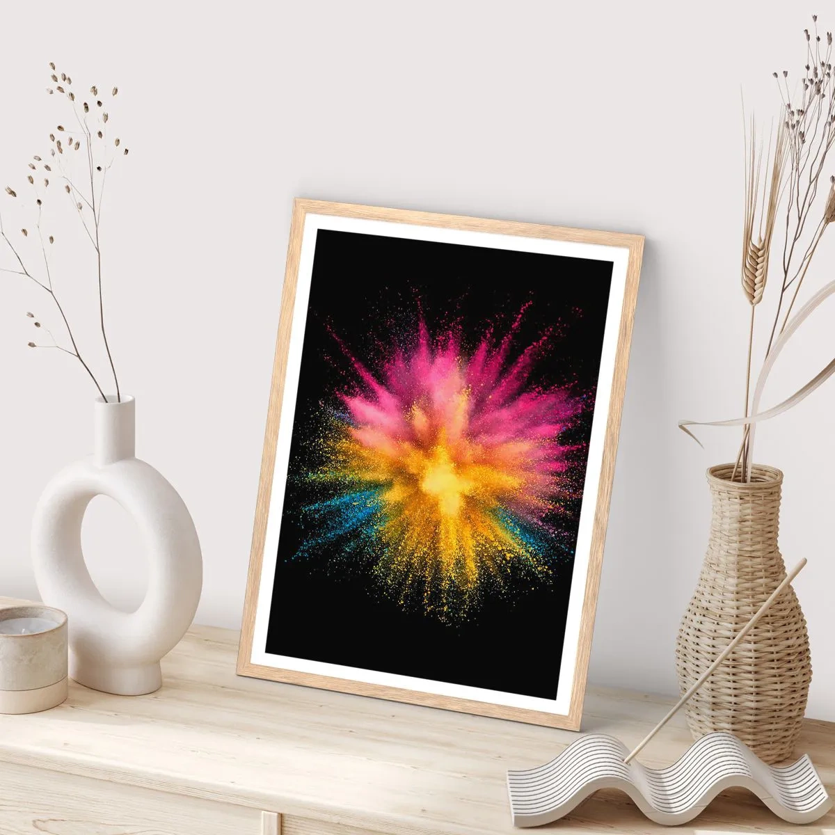 Poster in einem Rahmen aus heller Eiche - Die Geburt der Farben - 40x50 cm
