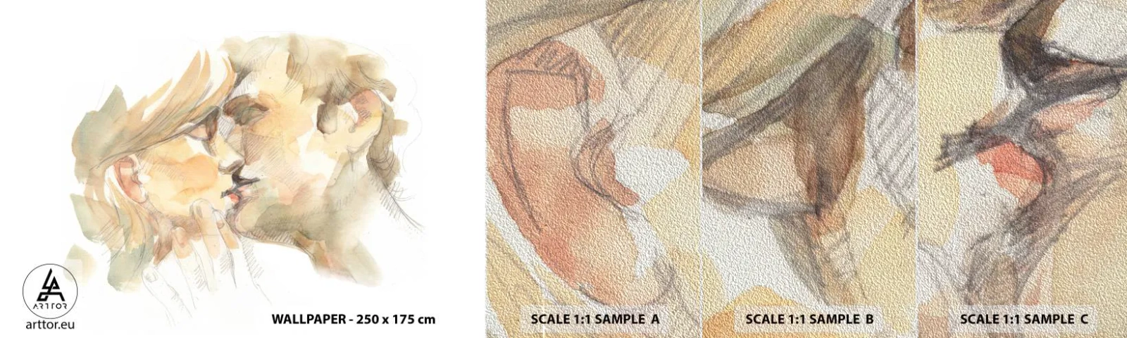 Fototapeten Muster Premium Sand - Hälfte gefunden? - Verliebtes Pärchen, Kuss, Stück - 100x30 cm