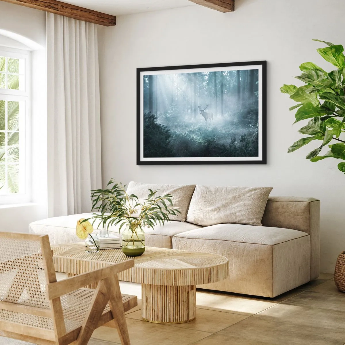 Poster in einem schwarzem Rahmen - Morgenvisite auf dem Grundstück - 91x61 cm