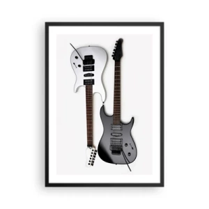 Poster in einem schwarzem Rahmen - Moderne E-Gitarren auf weißem Hintergrund - 50x70cm - Harmonie der Formen - Moderne Wanddekoration für Wohnzimmer und Schlafzimmer ARTTOR