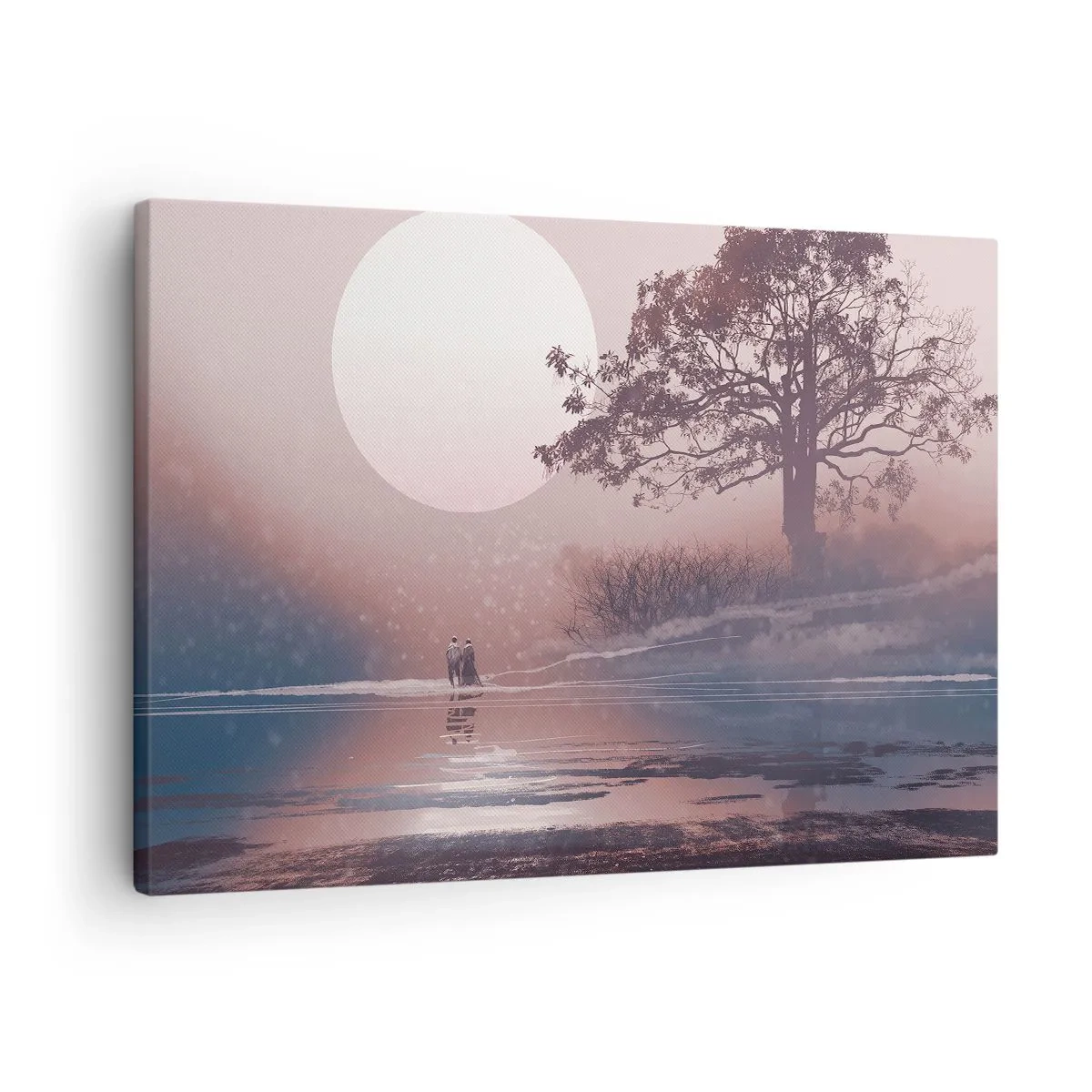 Bild auf Leinwand - Leinwandbild - Romantische Szene mit dem Mond und einem Baum am Wasser - 70x50cm - Wunder der Nacht - Moderne Wanddekoration für Wohnzimmer und Schlafzimmer ARTTOR