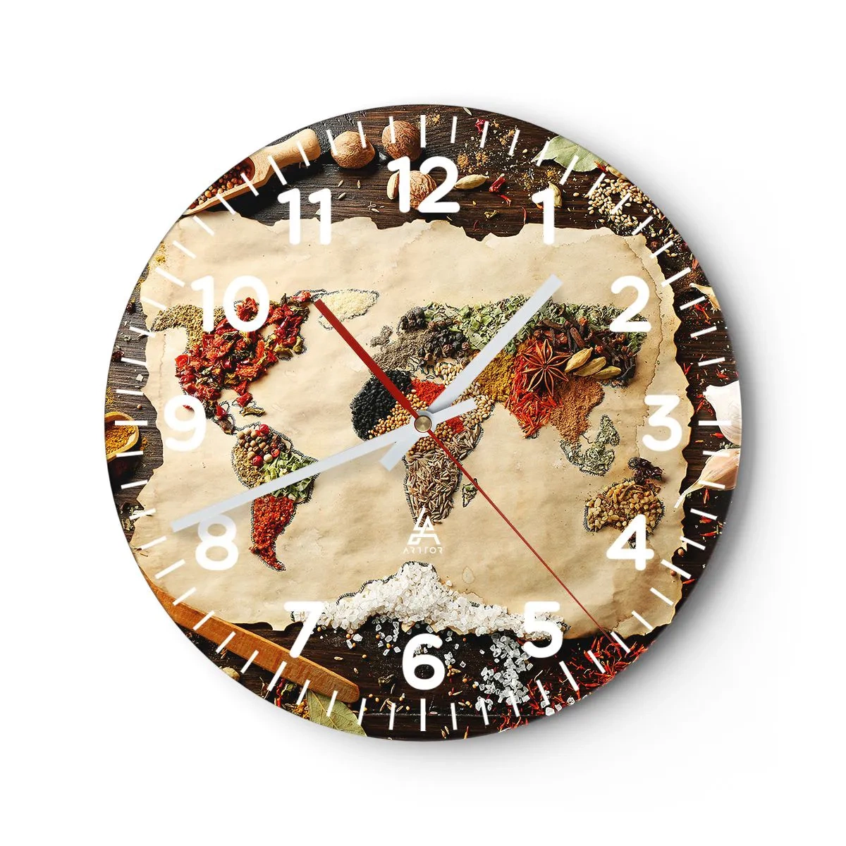 Wanduhr - Glasuhr - Alle Aromen der Welt - 40x40 cm