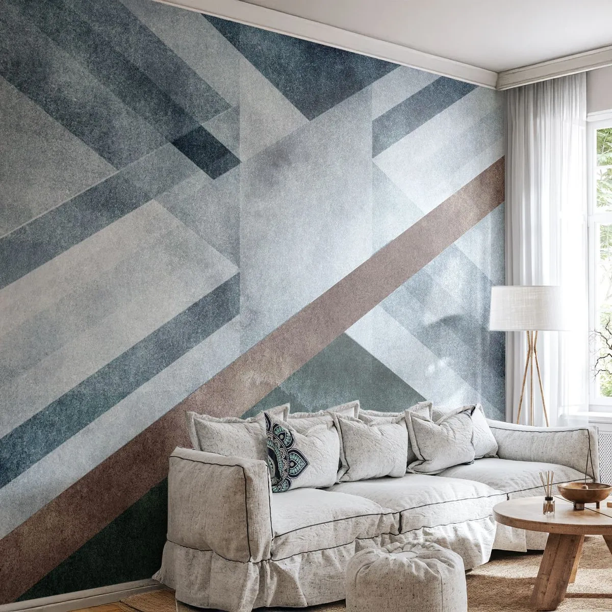 Fototapete Premium Sand - Geometrische Komposition mit kontrastierenden Streifen - 100x70cm - Anspruchsvolle Eleganz der Geometrie - Moderne Wanddekoration für Wohnzimmer und Schlafzimmer ARTTOR