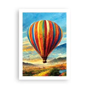 Poster - Ein bunter Ballon über einer malerischen Landschaft - 50x70cm - In der Stille sieht man mehr - Moderne Wanddekoration für Wohnzimmer und Schlafzimmer ARTTOR