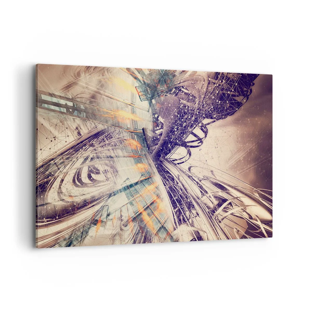 Bild auf Leinwand - Leinwandbild - Dynamische Abstraktion in Beige- und Lilatönen - 100x70cm - In großer Eile - Moderne Wanddekoration für Wohnzimmer und Schlafzimmer ARTTOR