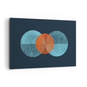 Bild auf Leinwand - Leinwandbild - Geometrische Kreise in Blau- und Orangetönen - 120x80cm - Symmetrische Komposition - Moderne Wanddekoration für Wohnzimmer und Schlafzimmer ARTTOR
