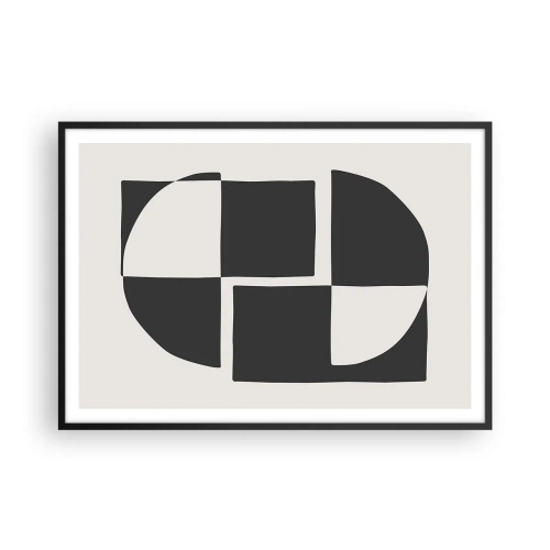 Poster in einem schwarzem Rahmen - Abstrakte geometrische Formen in Schwarz und Weiß - 100x70cm - Antithese - Synthese - Moderne Wanddekoration für Wohnzimmer und Schlafzimmer ARTTOR