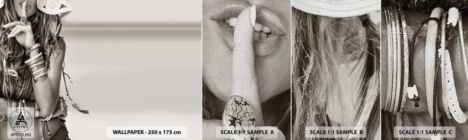 Fototapeten Muster Premium Canvas - Wieso ein Mädchen - Frau, Boho, Jahrgang - 100x30 cm