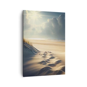 Bild auf Leinwand - Leinwandbild - Goldene Dünen am Strand bei Sonnenuntergang mit Blick auf das Meer - 50x70cm - Beruhigende Landschaft - Moderne Wanddekoration für Wohnzimmer und Schlafzimmer ARTTOR