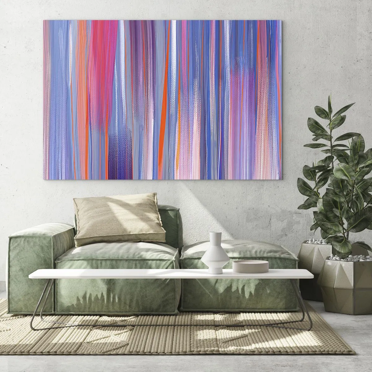 Glasbild - Bild auf glas - Bunte vertikale Streifen in Rosa-, Lila- und Blautönen - 70x50cm - Aufstieg zum Regenbogen - Moderne Wanddekoration für Wohnzimmer und Schlafzimmer ARTTOR