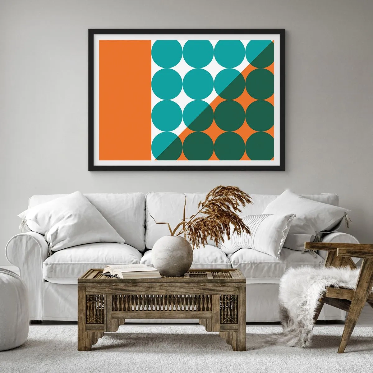 Poster in einem schwarzem Rahmen - Geometrische Muster in Kontrastfarben - 100x70cm - Nach oben und schräg - Moderne Wanddekoration für Wohnzimmer und Schlafzimmer ARTTOR